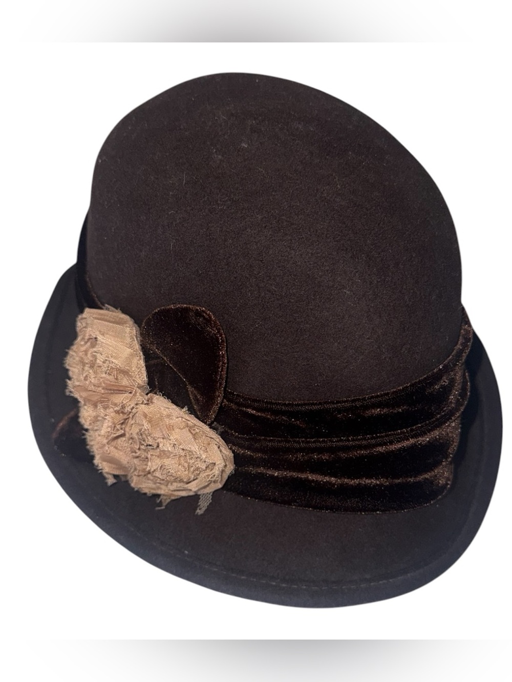 Vintage Scala Pronto Brown Merino Wool Cloche Bucket Hat Floral Y2K OS - Picture 2 of 4
